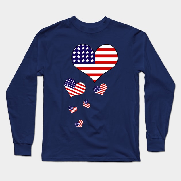 American Flag Hearts Independence Day Long Sleeve T-Shirt by letnothingstopyou